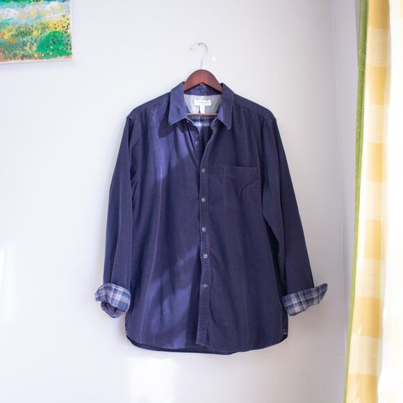 Club Room Mens XL Slim Fit Blue Corduroy Flannel - Picture 2 of 7